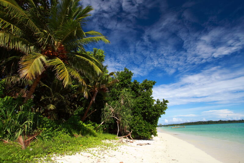 Havelock Island blue sky with white clouds, Andaman Islands, India
